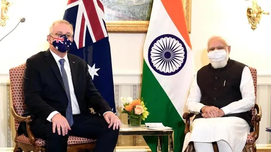Prime Minister Narendra Modi meets his Australian counterpart Scott Morrison on September 23, 2021.(ANI Photo)