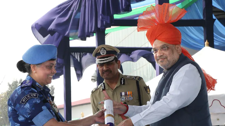 Amit Shah during the 83rd CRPF day parade at the Maulana Azad Stadium, Jammu. (Photo: PTI)